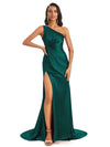 Mismatched Dark-Green Sexy Side Slit Mermaid Soft Satin Long Bridesmaid Dresses Online
