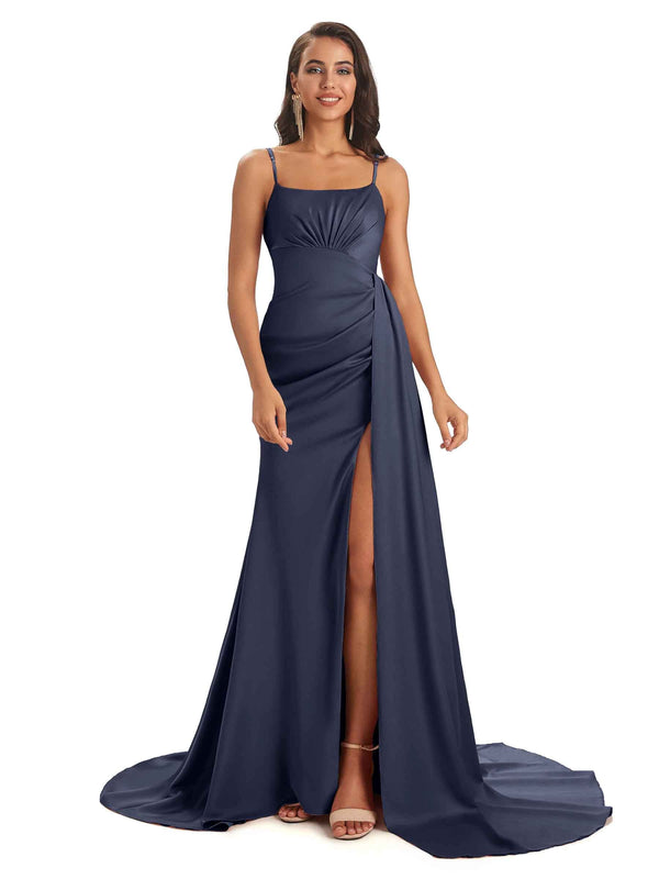 Floor-Length Soft Satin Side Slit Halter Strap Sexy prom Dresses Online ...
