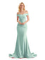 Sexy Mermaid Off The Shoulder Stretchy Jersey Long Formal Bridesmaid Dresses Online