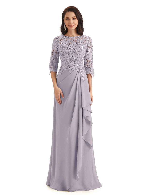 Elegant Chiffon Half Sleeves Lace Long Grandmother of The Bride Dresses ...