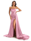 Mismatched Dusty-Rose Sexy Side Slit Mermaid Soft Satin Long Bridesmaid Dresses Online