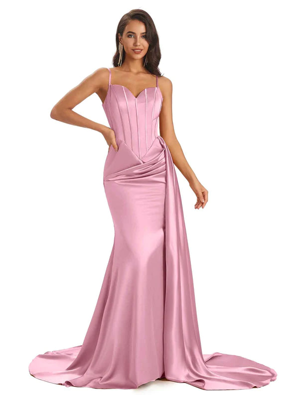 Mismatched Dusty-Rose Sexy Side Slit Mermaid Soft Satin Long Bridesmai - ChicSew Mismatched Dusty-Rose Sexy Side Slit Mermaid Soft Satin Long Bridesmai - ChicSew