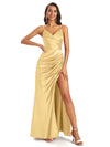 Mismatched Gold Sexy Side Slit Mermaid Soft Satin Long Bridesmaid Dresses Online