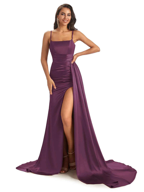 Mismatched Grape Sexy Side Slit Mermaid Soft Satin Long Bridesmaid Dre - ChicSew Mismatched Grape Sexy Side Slit Mermaid Soft Satin Long Bridesmaid Dre - ChicSew