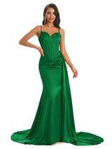 Mismatched Green Sexy Side Slit Mermaid Soft Satin Long Bridesmaid Dresses Online