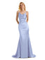 Elegant Soft Satin Cowl Neck Criss Cross Long Mermaid Prom Dresses Online