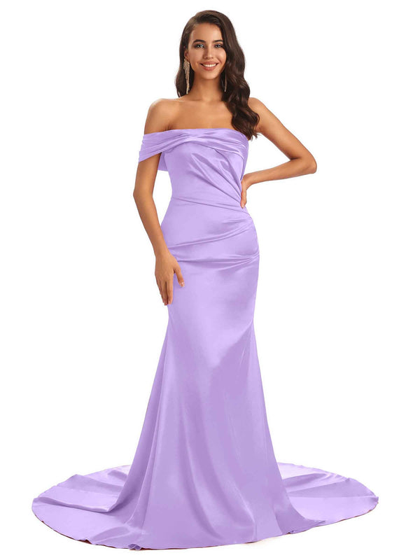 Sexy Soft Satin One Shoulder Pleats Floor-Length Mermaid prom Dresses ...