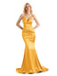 Elegant Soft Satin Mermaid Spaghetti Strap Backless Long Formal Prom Dresses Online