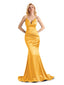 Elegant Soft Satin Mermaid Spaghetti Straps V-Neck Backless Long Bridesmaid Dresses Online