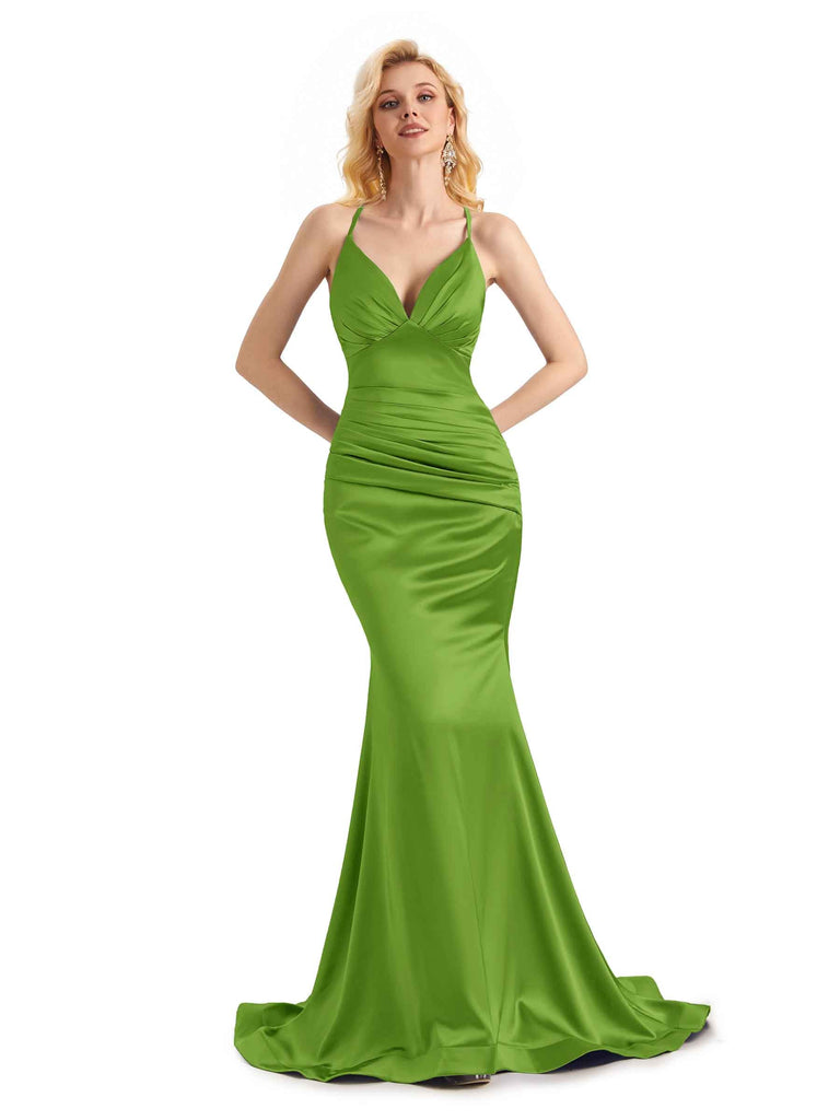 Sexy Spaghetti Straps Mermaid Backless Green Prom Dress - Xdressy