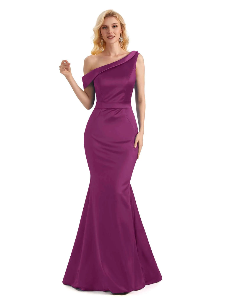 Elegant One Shoulder Soft Satin Long Mermaid Formal Prom Dresses 2023 ...