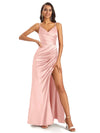 Mismatched Pearl Pink Sexy Side Slit Mermaid Soft Satin Long Bridesmaid Dresses Online