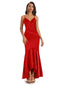 High Low Spaghetti Straps V-Neck Soft Satin Asymmetrical Fomral Prom Dresses Sale