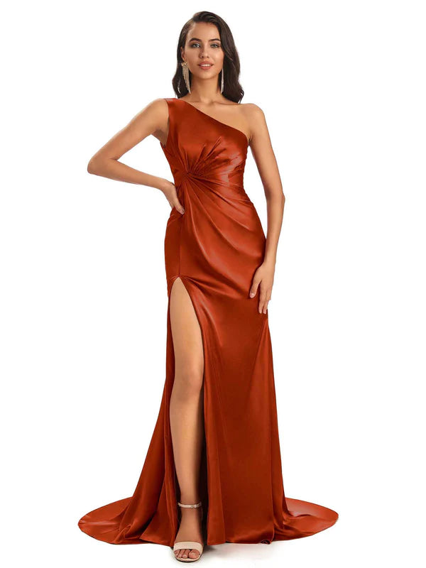 Mismatched Rust Sexy Side Slit Mermaid Soft Satin Long Bridesmaid Dres - ChicSew Mismatched Rust Sexy Side Slit Mermaid Soft Satin Long Bridesmaid Dres - ChicSew