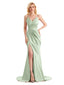 Sexy Side Slit Satin Mermaid V-neck Maxi Long Bridesmaid Dresses Online