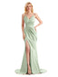 Sexy Side Slit Satin Mermaid V-neck Maxi Long Formal Prom Dresses Online