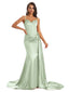 Sexy Mermaid Long Spaghetti Straps Satin Maxi Formal Prom Dresses Online Sale