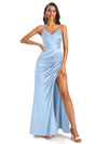 Mismatched Sky-Blue Sexy Side Slit Mermaid Soft Satin Long Bridesmaid Dresses Online