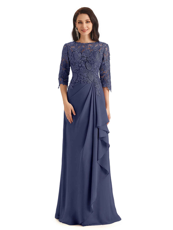 Elegant Chiffon Half Sleeves Lace Long Grandmother of The Bride Dresses