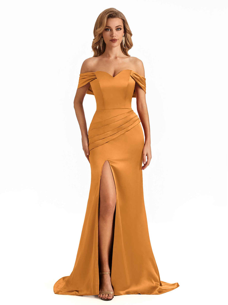 ZARA Satin Cowl Neck Bridesmaids Maxi Dress with Side Split - Champagne Gold