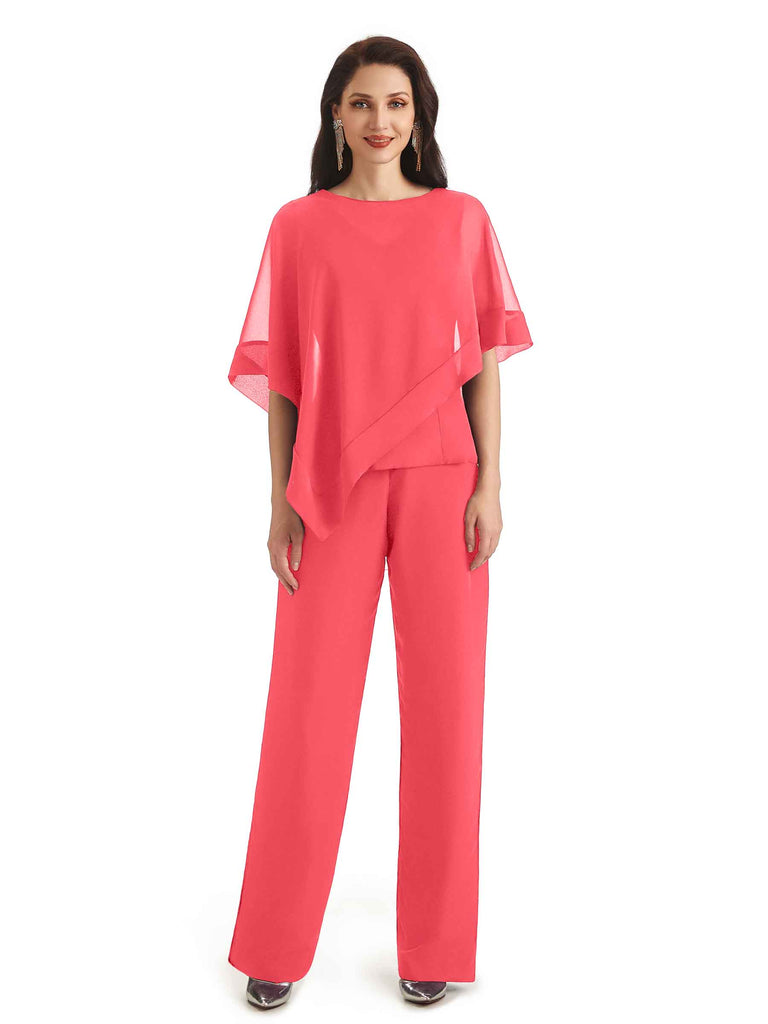 Elegant Chiffon Half Sleeves Long Mother of The Bride Jumpsuit - ChicSew