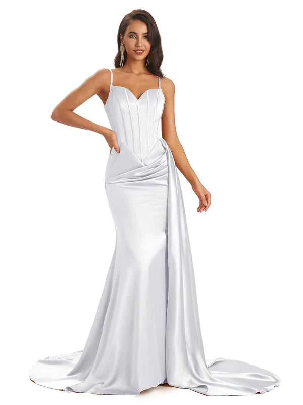 Chicsew Mix and Match White Satin Long Bridesmaid Dresses Sexy Side Split Mermaid / Mismatched Bridesmaid dresses, White / B