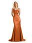 Elegant Soft Satin Cowl Neck Criss Cross Long Mermaid Curve Dresses For Wedding Guest