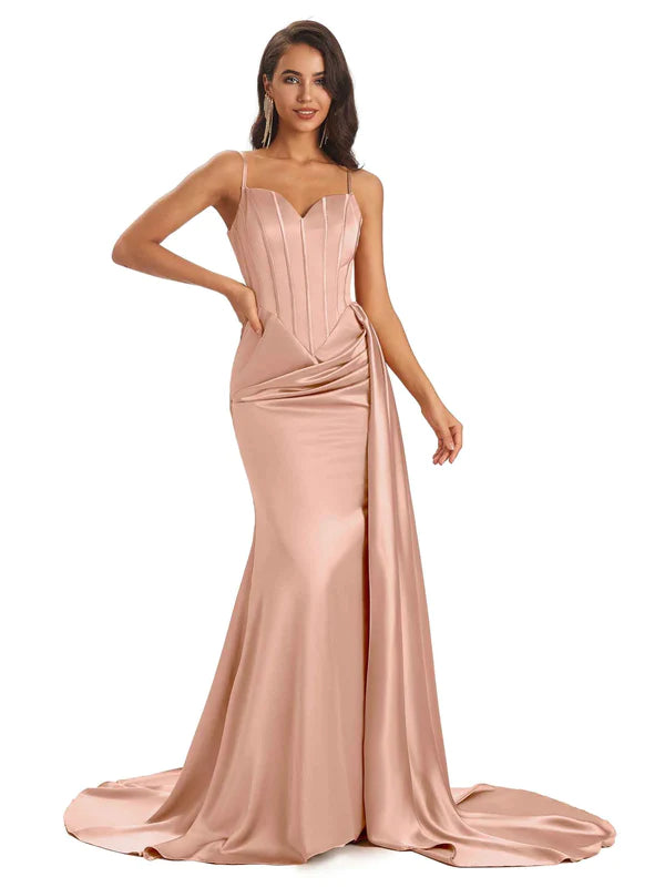 Chicsew Mix and Match Rose Gold Satin Long Bridesmaid Dresses Sexy Side Split Mermaid / Mismatched Bridesmaid dresses, Rose-Gold / B Chicsew Mix and Match Rose Gold Satin Long Bridesmaid Dresses Sexy Side Split Mermaid / Mismatched Bridesmaid dresses, Rose-Gold / B