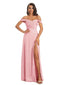 Sexy Side Slit Off The Shoulder Long Soft Satin Womens Wedding Guest Dresses