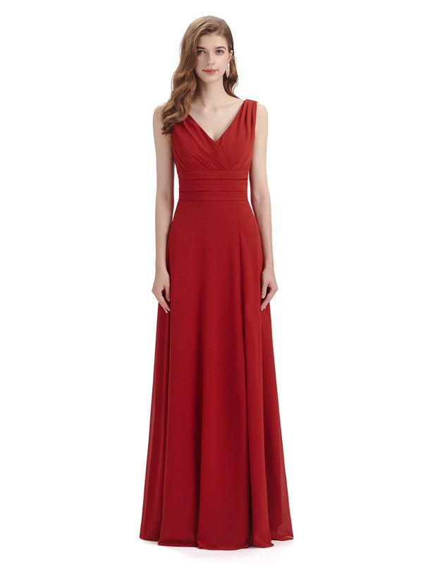 Elegant Sleeveless V-Neck Side Slit Floor-Length Long Bridesmaid Dresses