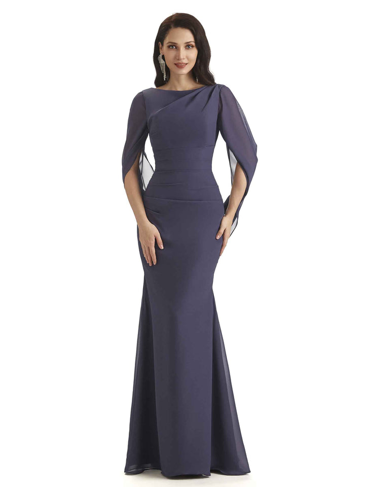 Casual Mermaid Chiffon Half Sleeves Long Mother of The Bride Dresses