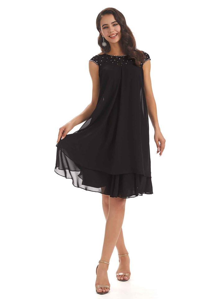 Elegant Chiffon Lace Cap Sleeve Knee Length Mother Of The Bride Dresses