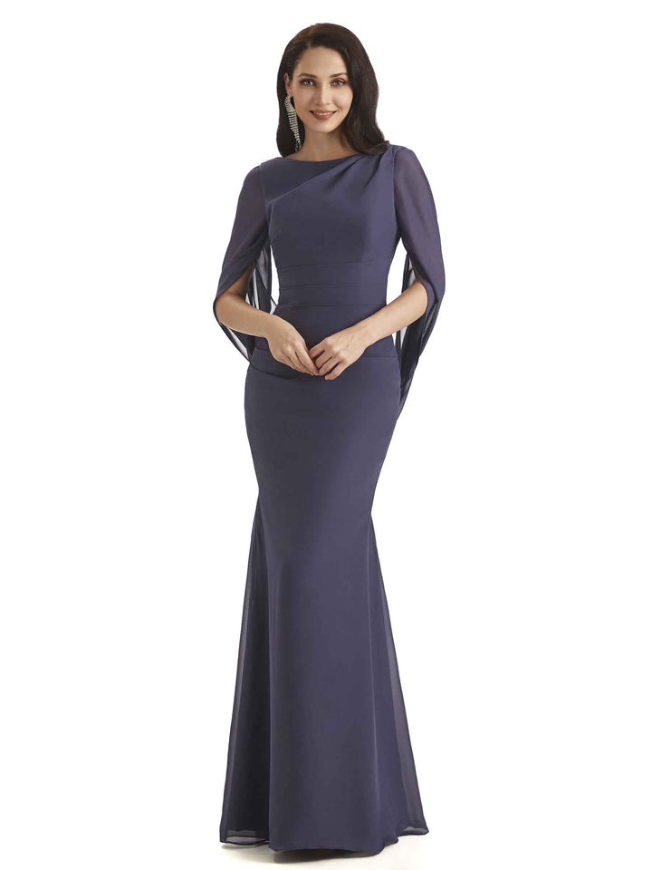 Casual Mermaid Chiffon Half Sleeves Long Mother of The Bride Dresses