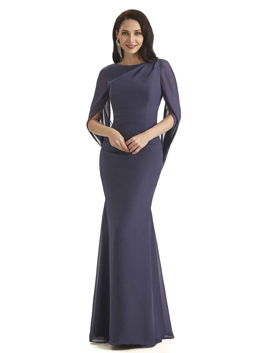 Casual Mermaid Chiffon Half Sleeves Long Mother of The Bride Dresses