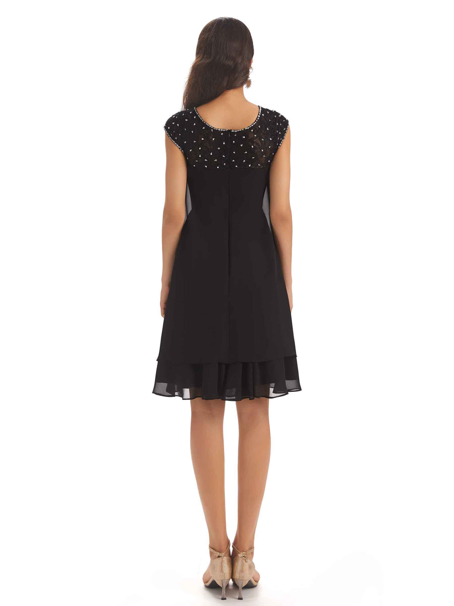 Elegant Chiffon Lace Cap Sleeve Knee Length Mother Of The Bride Dresses