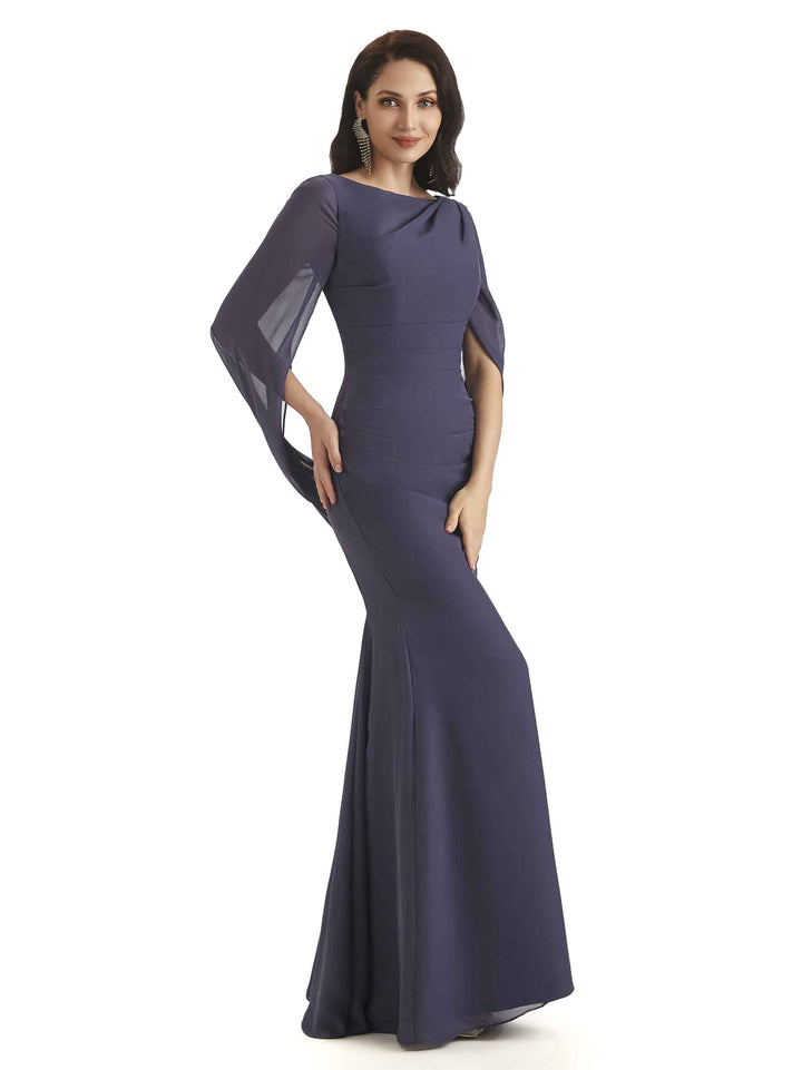 Casual Mermaid Chiffon Half Sleeves Long Mother of The Bride Dresses