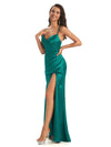 Sexy Soft Satin Side Slit Spaghetti Straps Long Maxi Mermaid Bridesmaid Dresses
