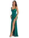 Sexy Soft Satin Side Slit Spaghetti Straps Floor-Length Mermaid Bridesmaid Dresses