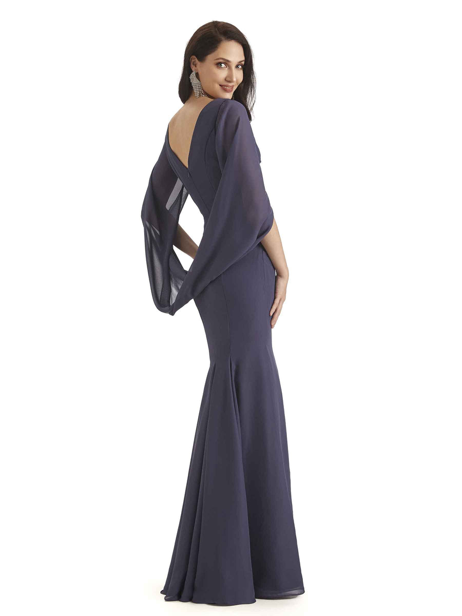 Casual Mermaid Chiffon Half Sleeves Long Mother of The Bride Dresses