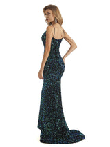 Dark Green Sequin Mermaid Spaghetti Straps V-neck Floor-length Long Party Prom Dresses