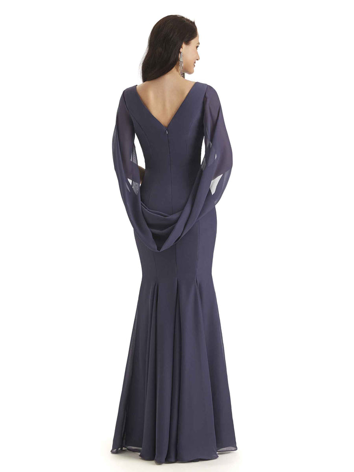 Casual Mermaid Chiffon Half Sleeves Long Mother of The Bride Dresses