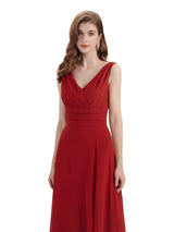 Elegant Sleeveless V-Neck Side Slit Floor-Length Long Bridesmaid Dresses