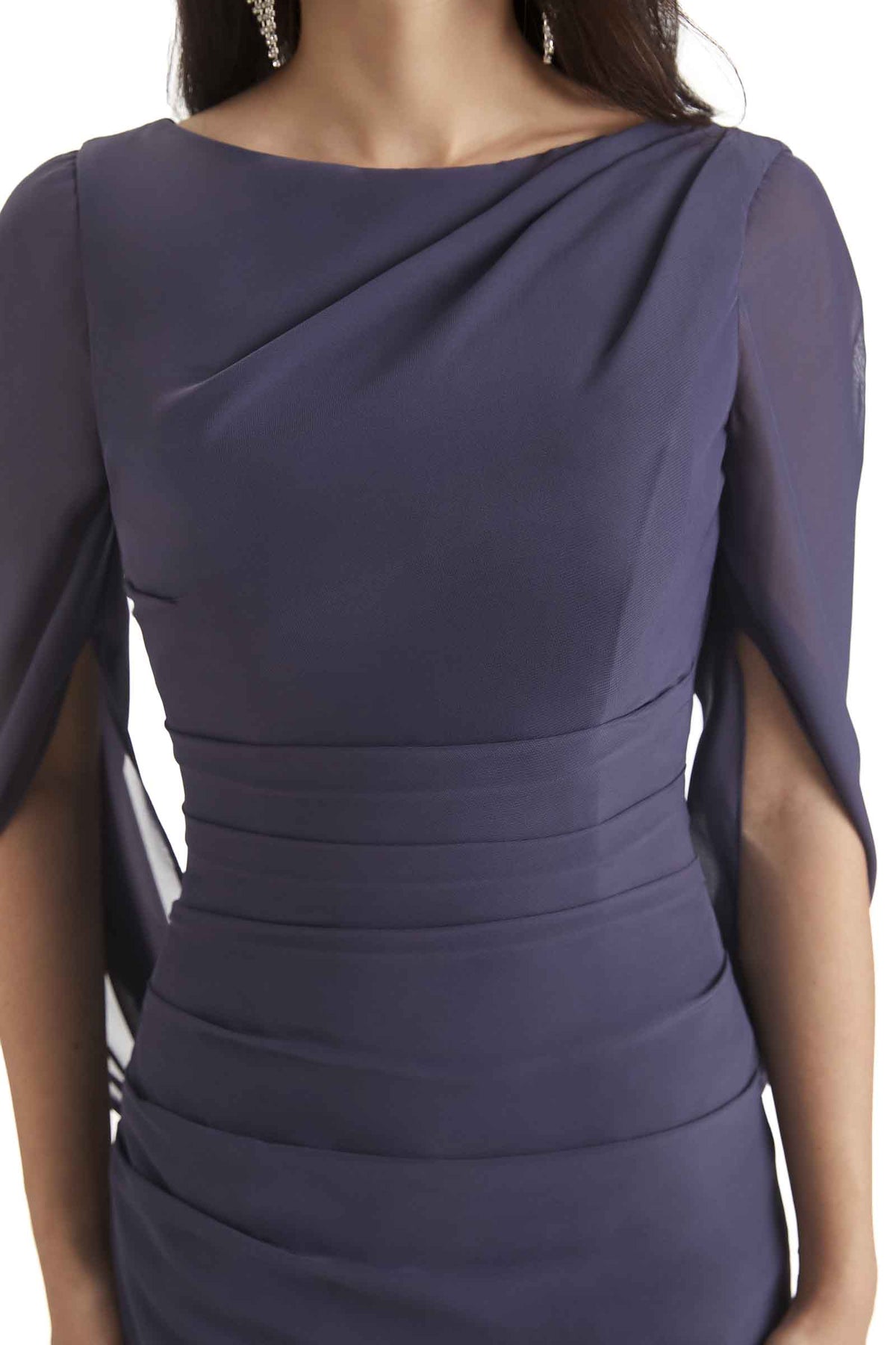 Scuba & Lace Long Sleeve Retract Your Waist Bridesmaids Maxi Dress