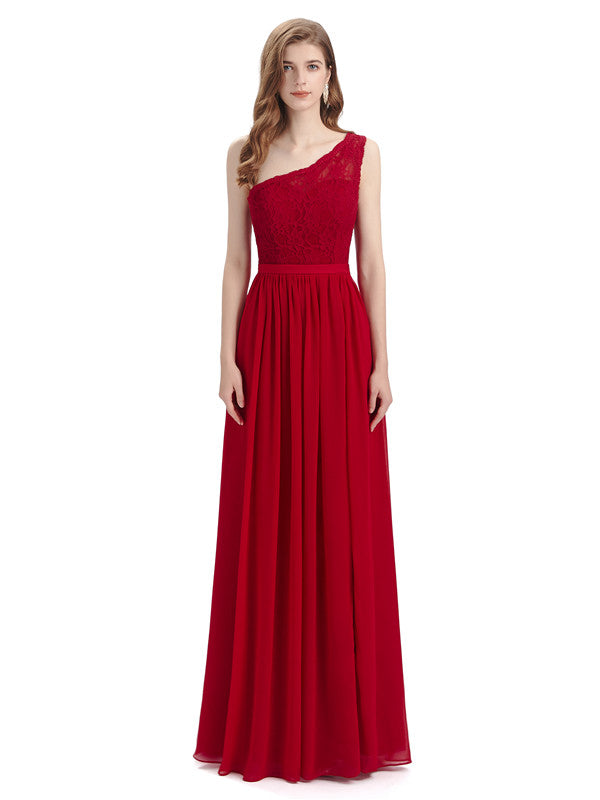 Elegant One Shoulder A-line Top Lace Floor-Length Maxi Bridesmaid Dresses Online