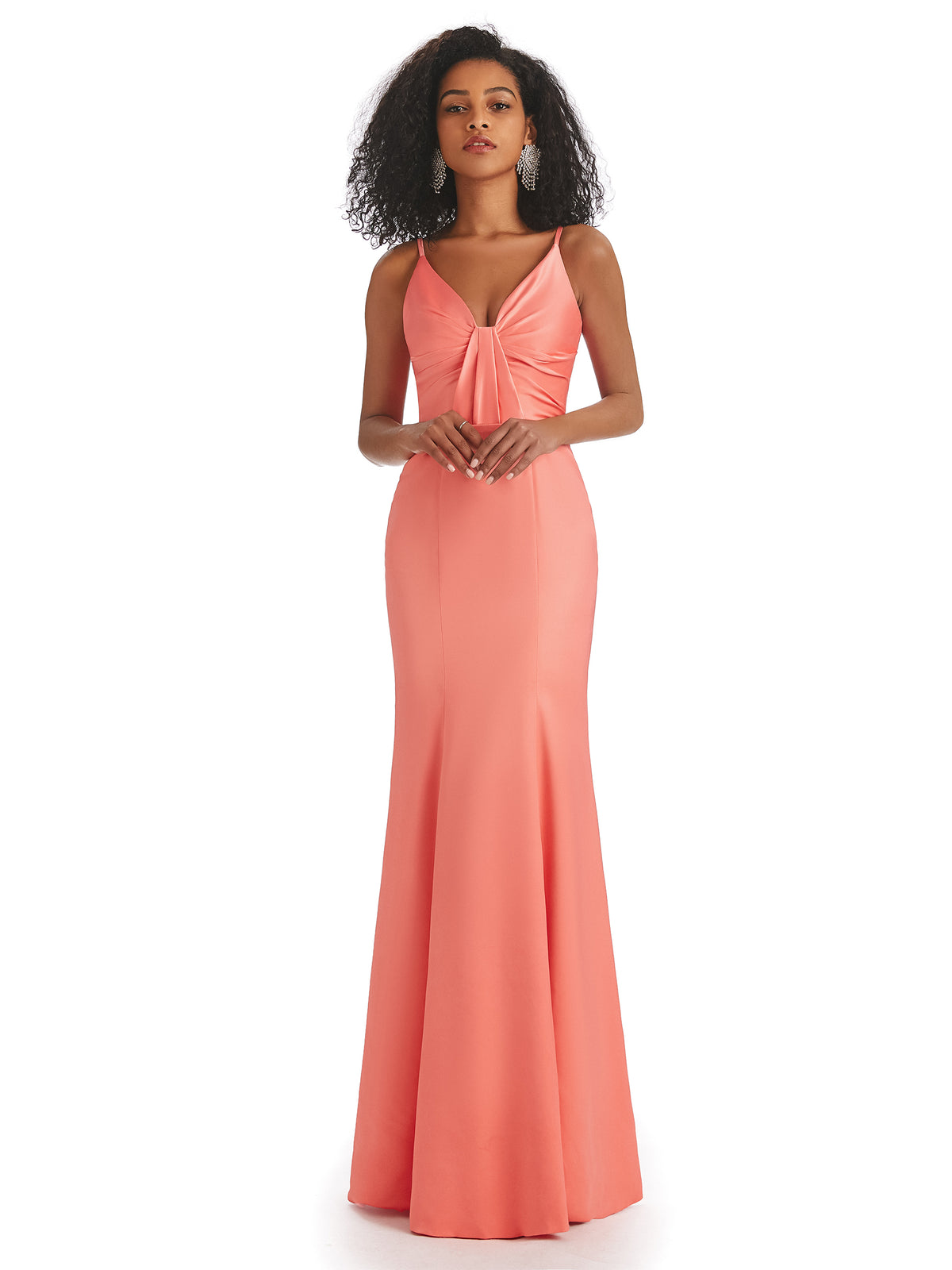 Sexy Soft Satin Spaghetti Straps V-neck Long Mermaid African Bridesmaid Dresses