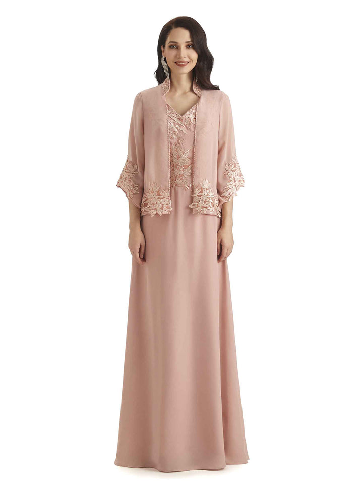 Elegant A-line Chiffon Lace Mother of The Bride Dresses With Lace Jacket