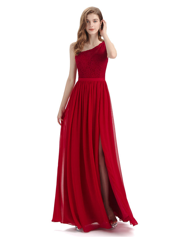 Elegant One Shoulder A-line Top Lace Floor-Length Maxi Bridesmaid Dresses Online