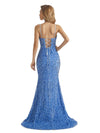Sparkly Sequin Mermaid Spaghetti Straps Sexy Side Slit Long Formal Prom Dresses