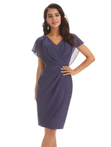 V-neck Short Sleeves Knee-Length Mermaid Mother of The Bride Dresses