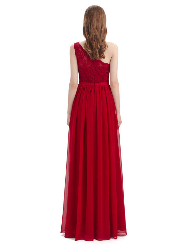 Elegant One Shoulder A-line Top Lace Floor-Length Maxi Bridesmaid Dresses Online